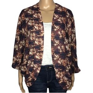 Ecote Brown Floral Patterned Open Kimono Top
